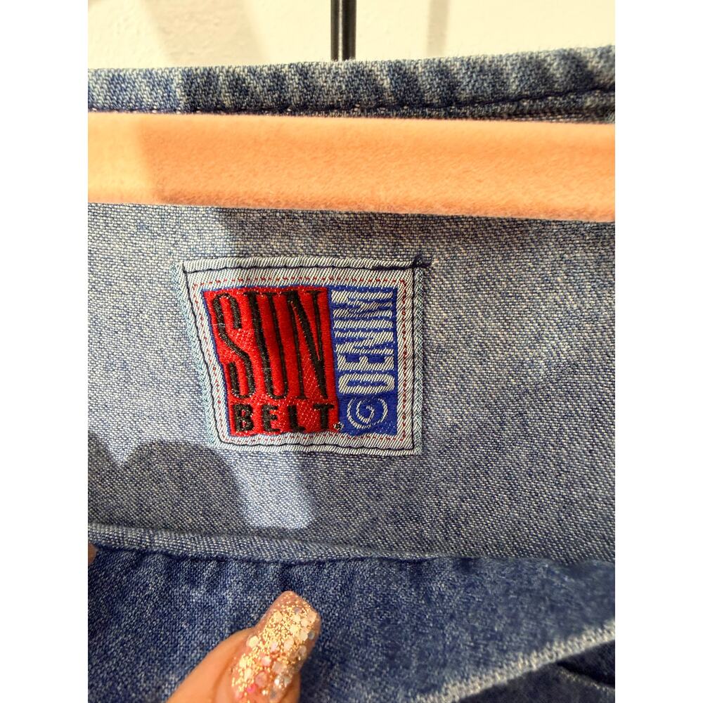 Vintage Sun Belt Denim Fall Applique Jumper Dress L - Picture 5 of 11